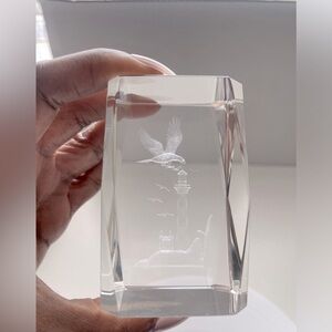 Vintage 3-D Laser Etched Crystal Paperweight Prism - Approx. 3”